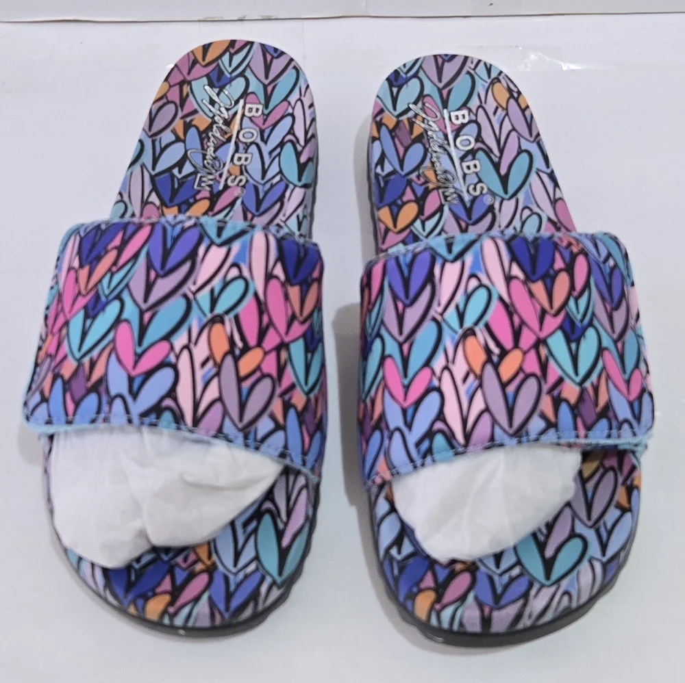 Skechers‎ Women's BOBS JGoldcrown Love Slide Sandals Colorful Hearts